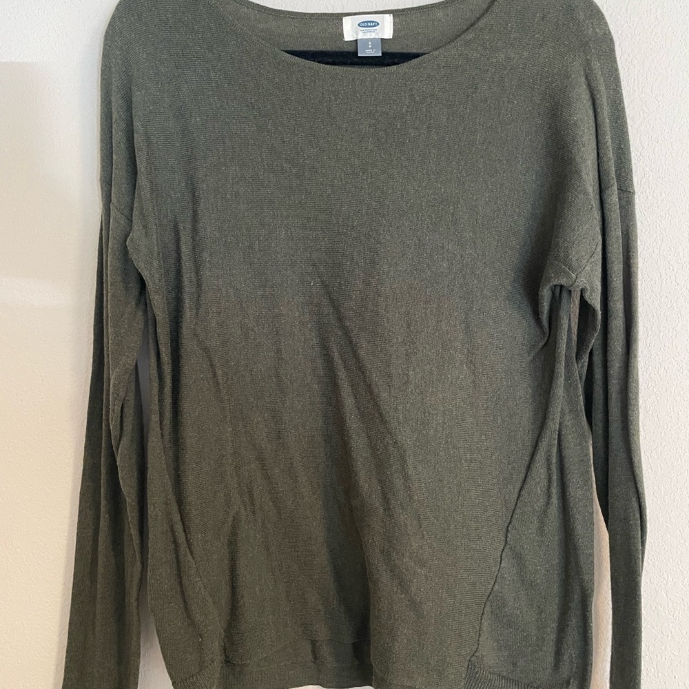 Old Navy Olive Green Crew Neck Sweater Lightweight Knit